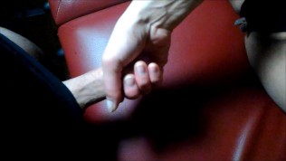 Asian slut jerks me off on the massage table and I cum on her little pussy